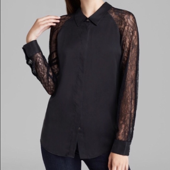 Equipment Tops - Equipment black silk lace long sleeve blouse small